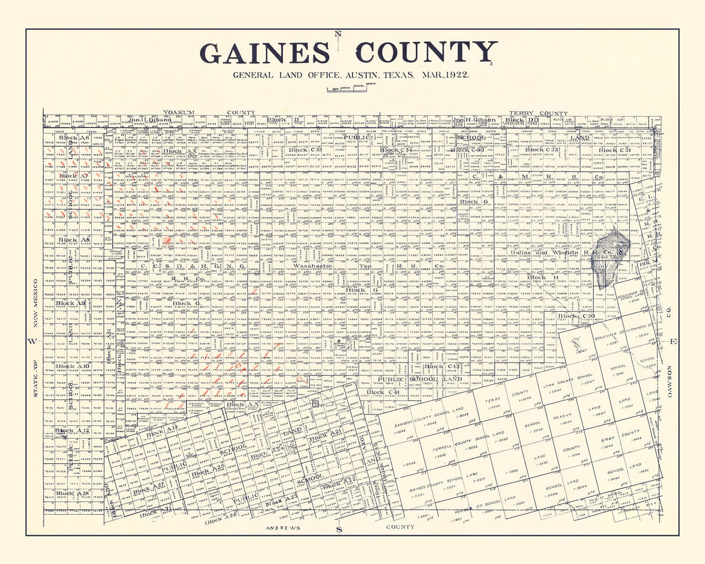 Vintage Map of Gaines County, Texas 1922