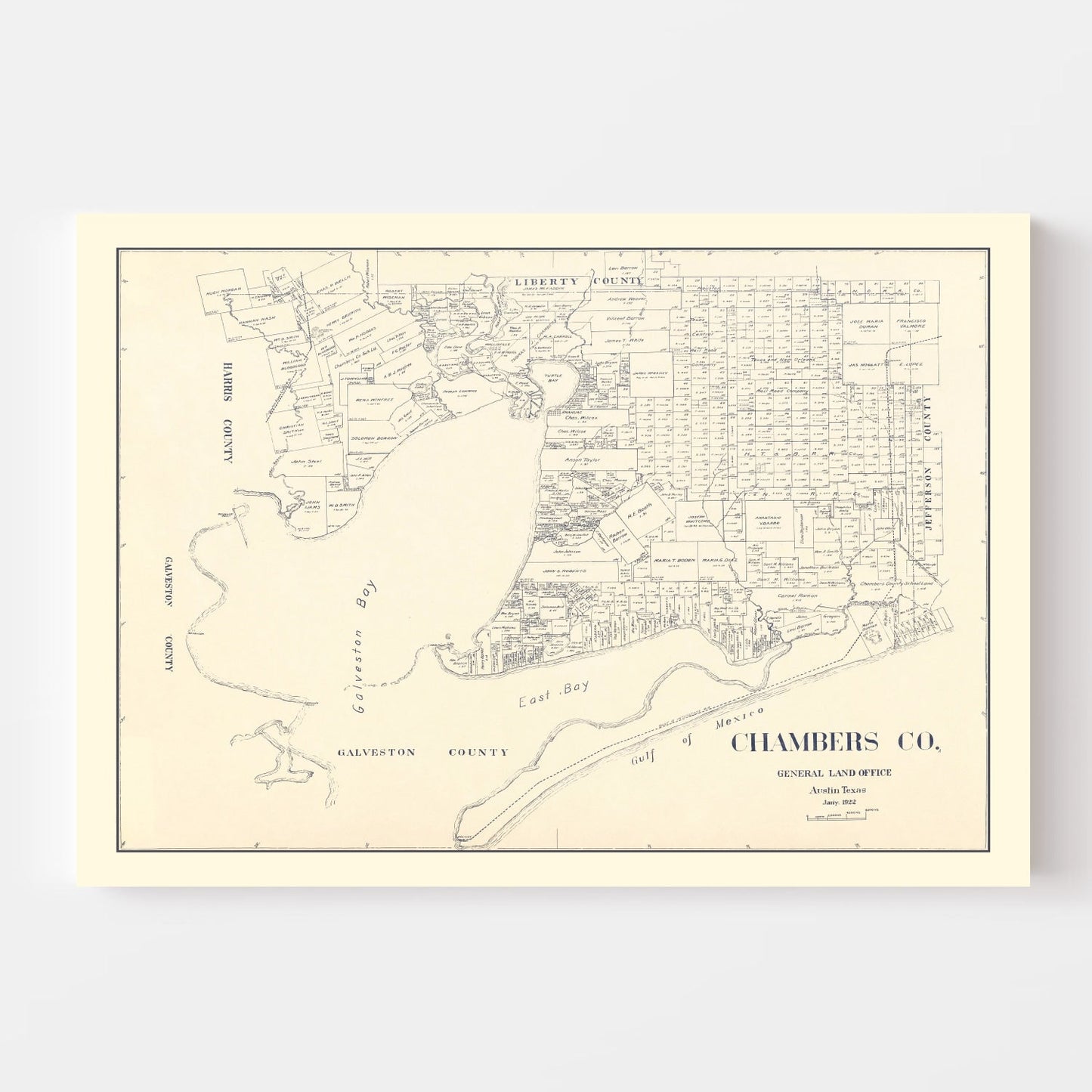Vintage Map of Chambers County, Texas 1922