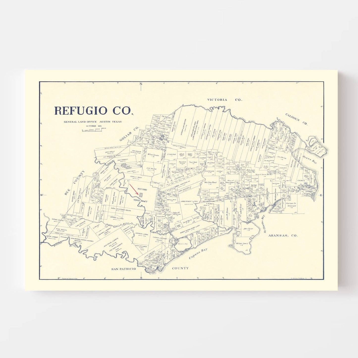 Vintage Map of Refugio County, Texas 1921