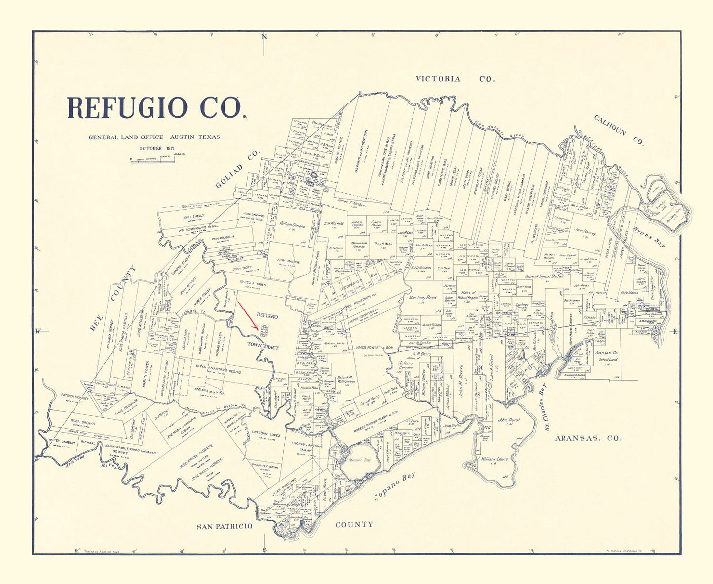 Vintage Map of Refugio County, Texas 1921