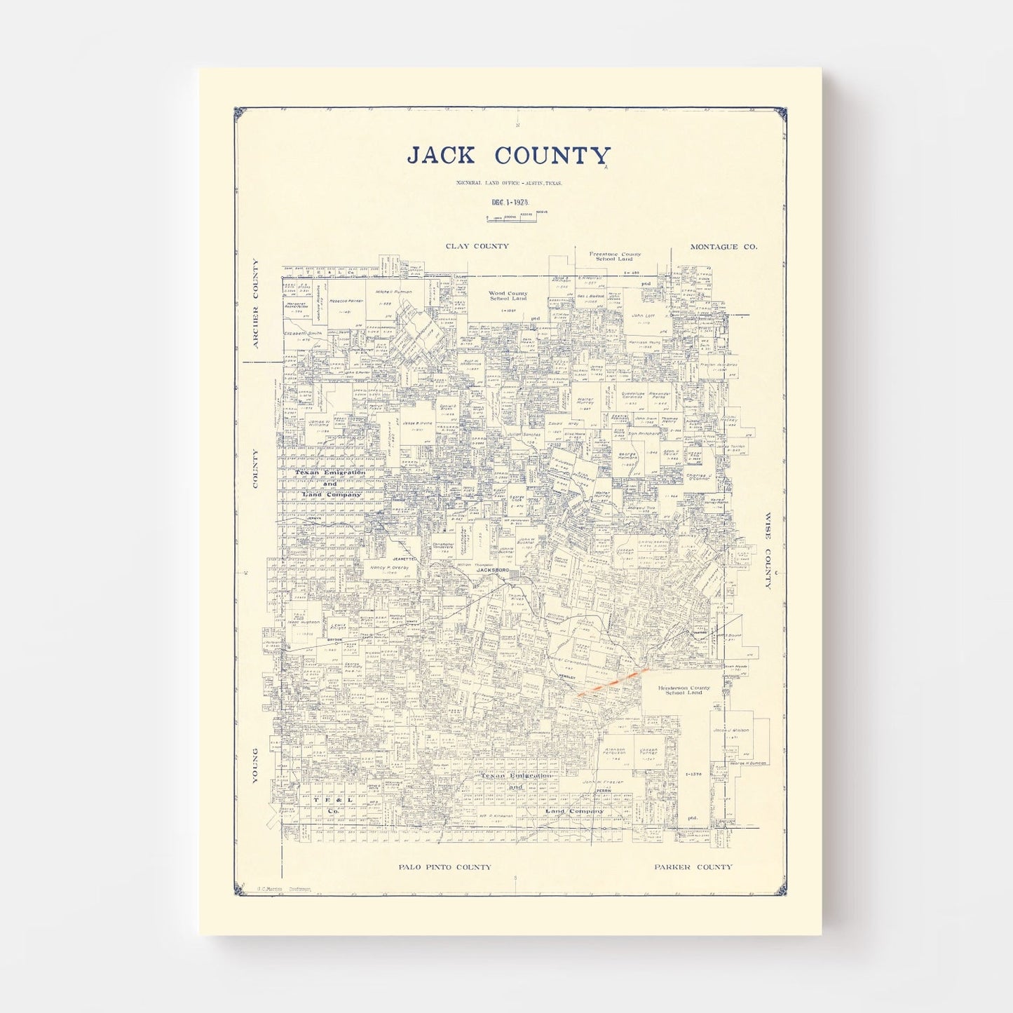 Vintage Map of Jack County, Texas 1925