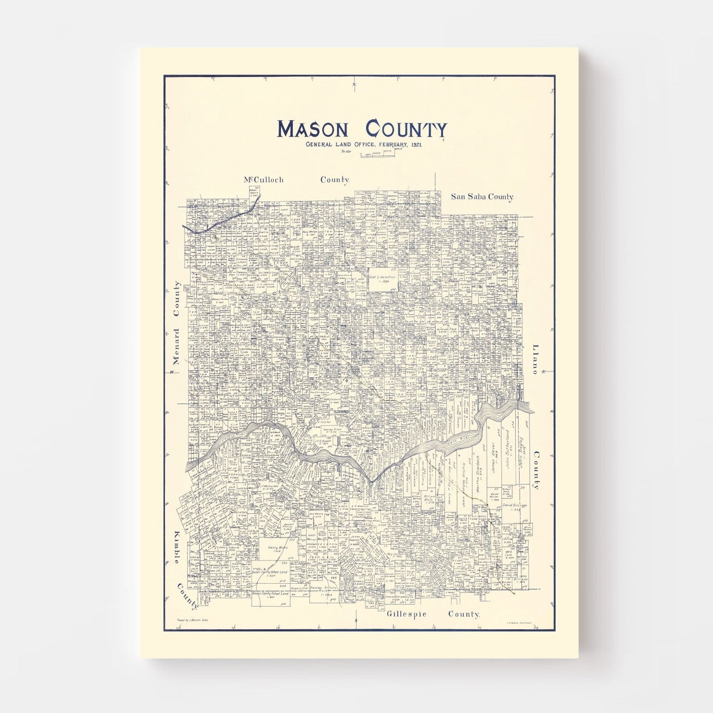 Vintage Map of Mason County, Texas 1921