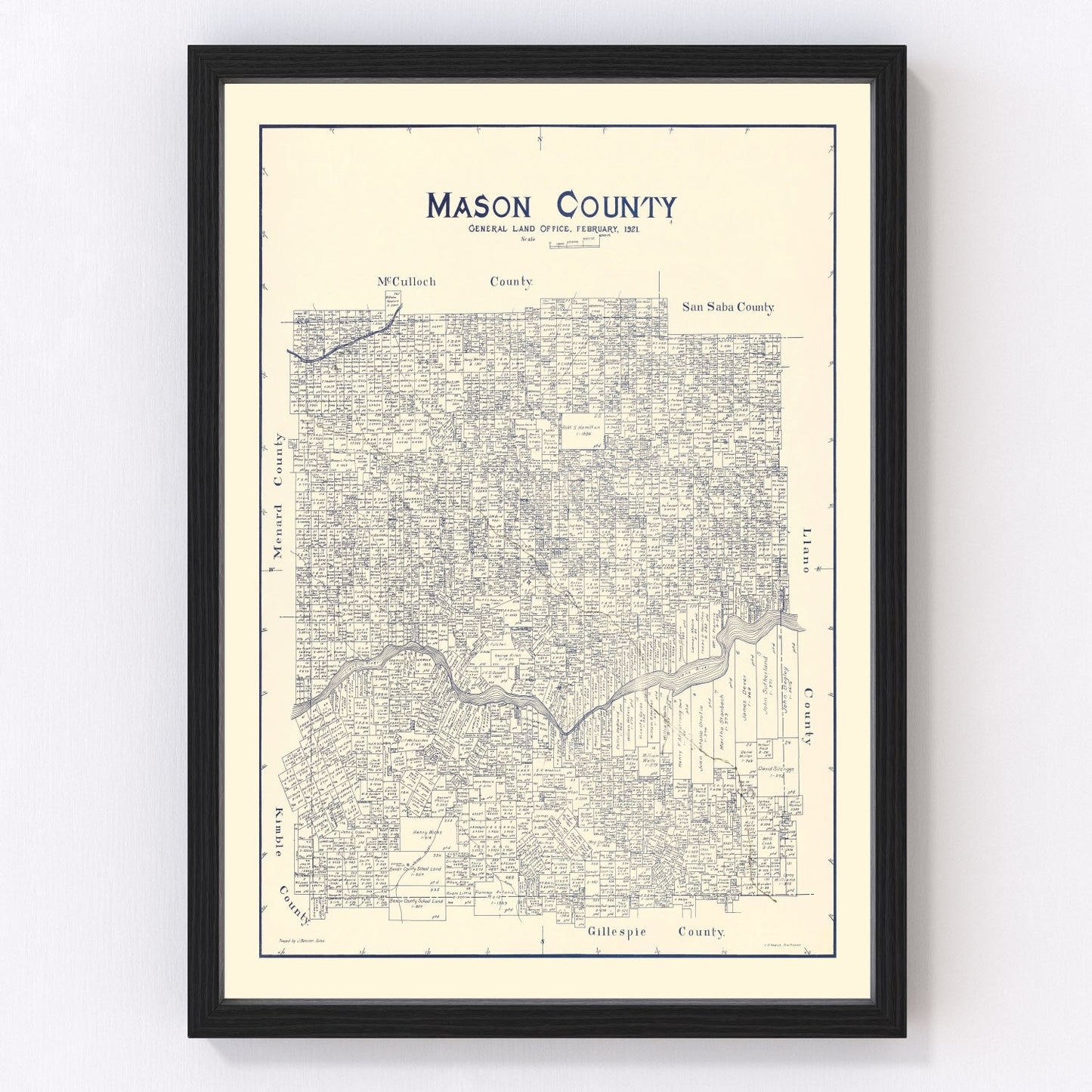 Vintage Map of Mason County, Texas 1921