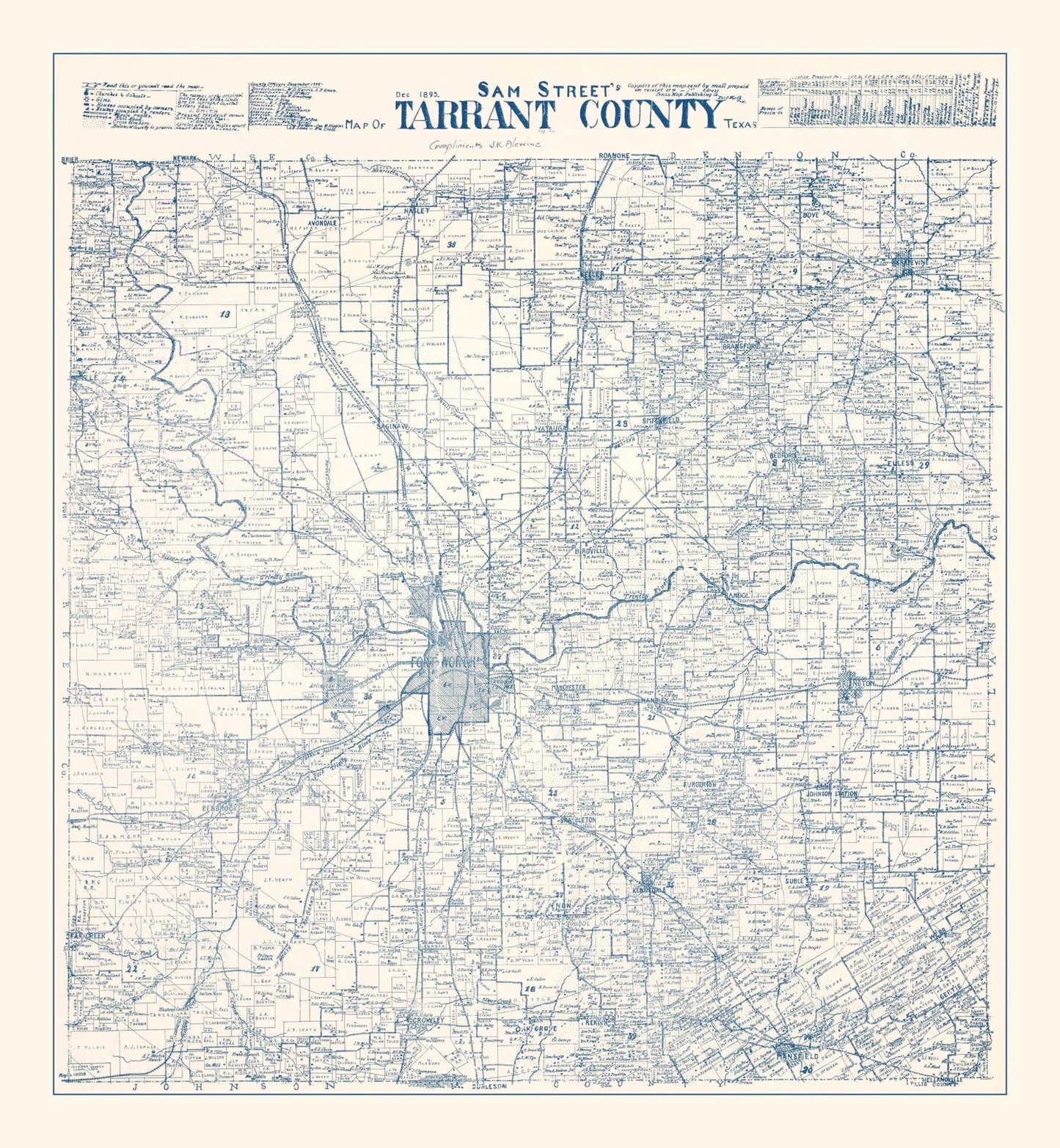 Vintage Map of Tarrant County, Texas 1925