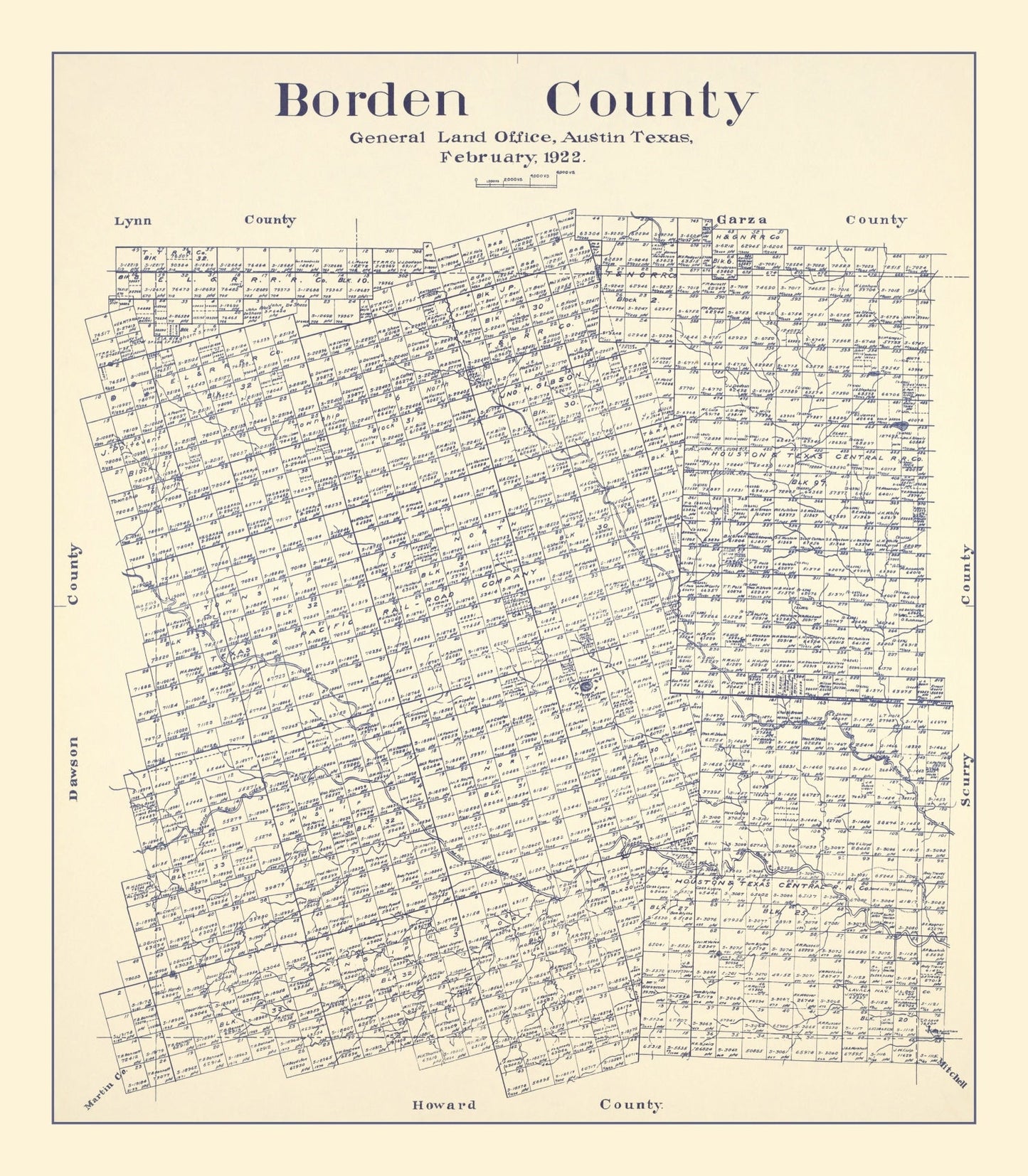Vintage Map of Borden County, Texas 1922