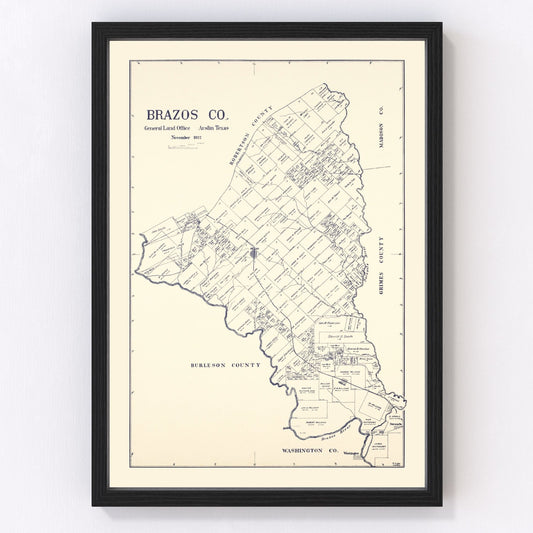Vintage Map of Brazos County, Texas 1922