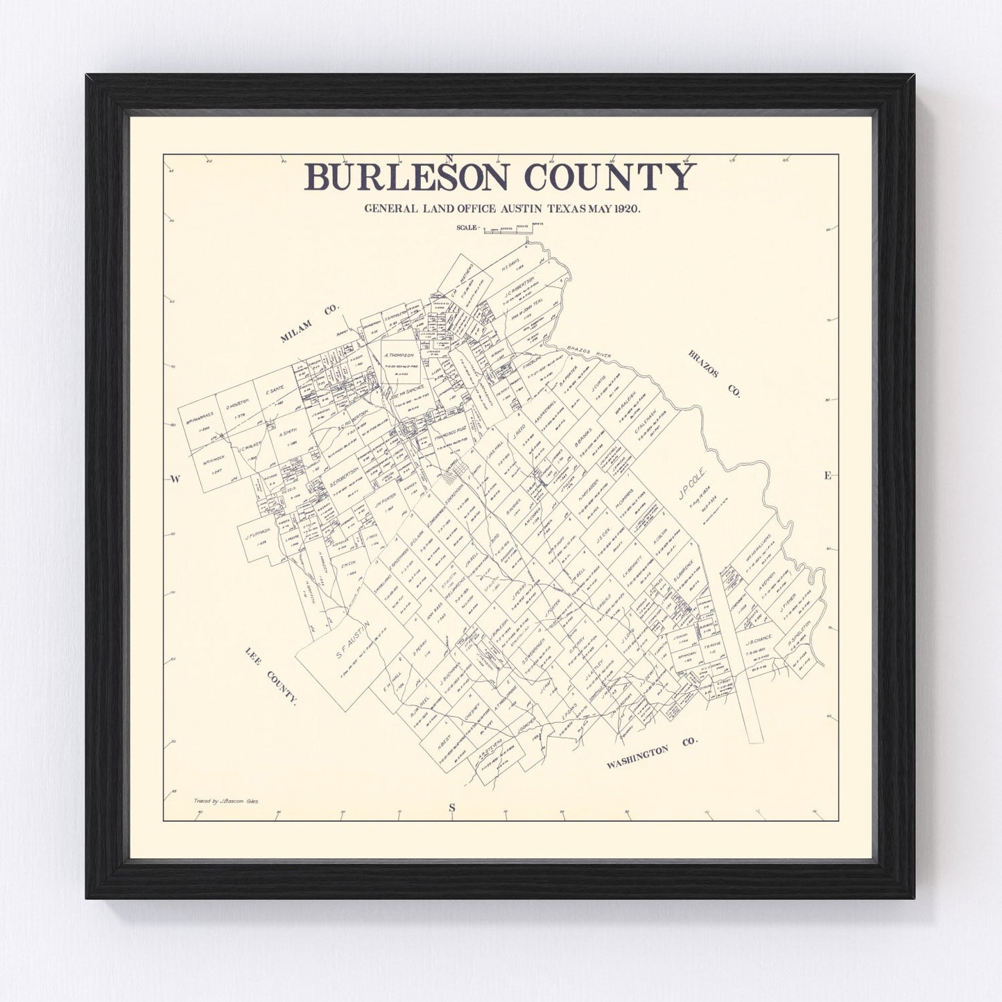 Vintage Map of Burleson County, Texas 1920