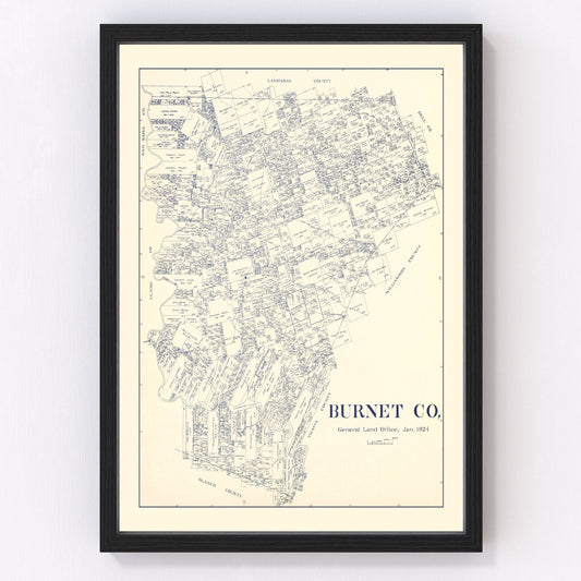 Vintage Map of Burnet County, Texas 1924