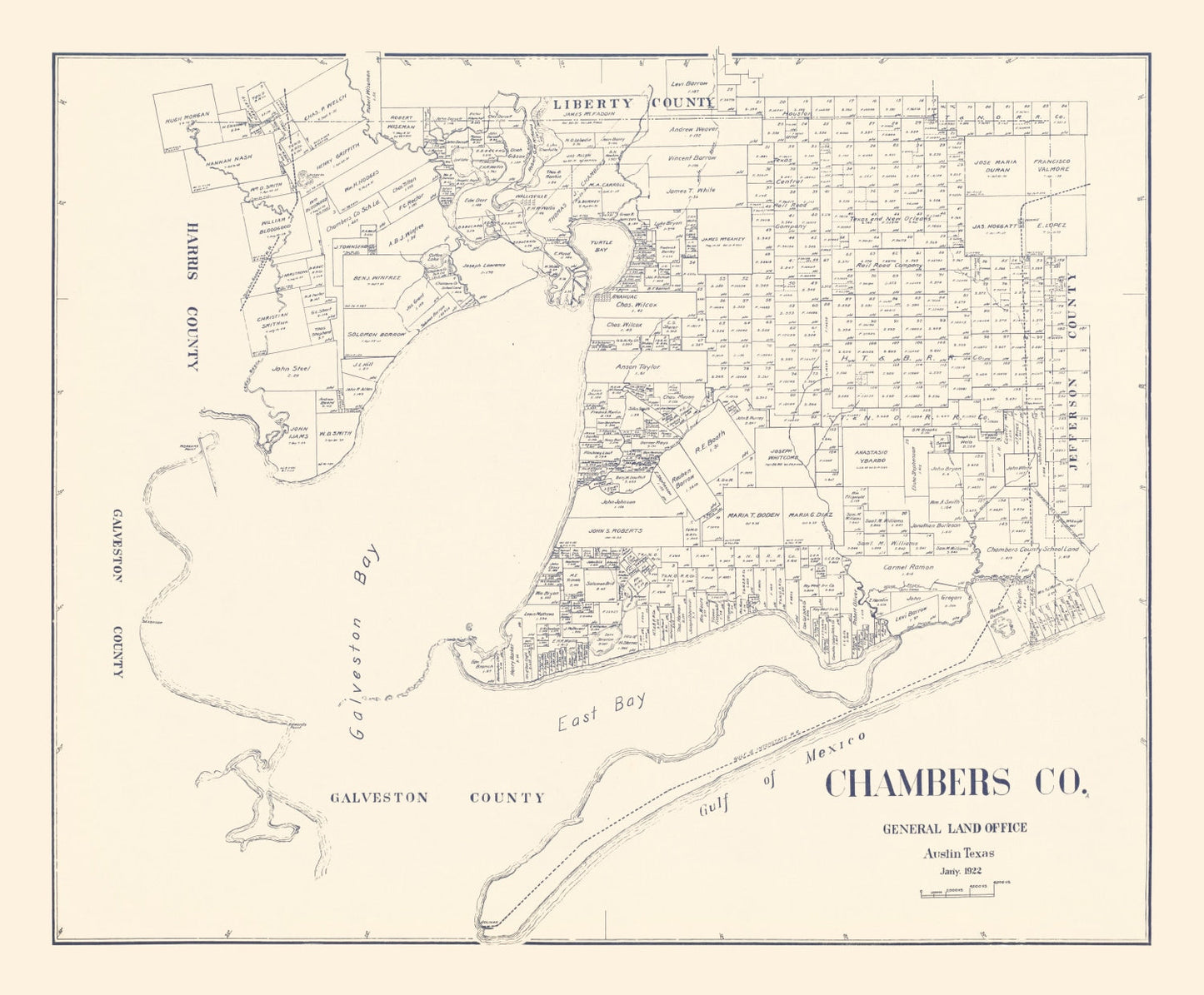 Vintage Map of Chambers County, Texas 1922