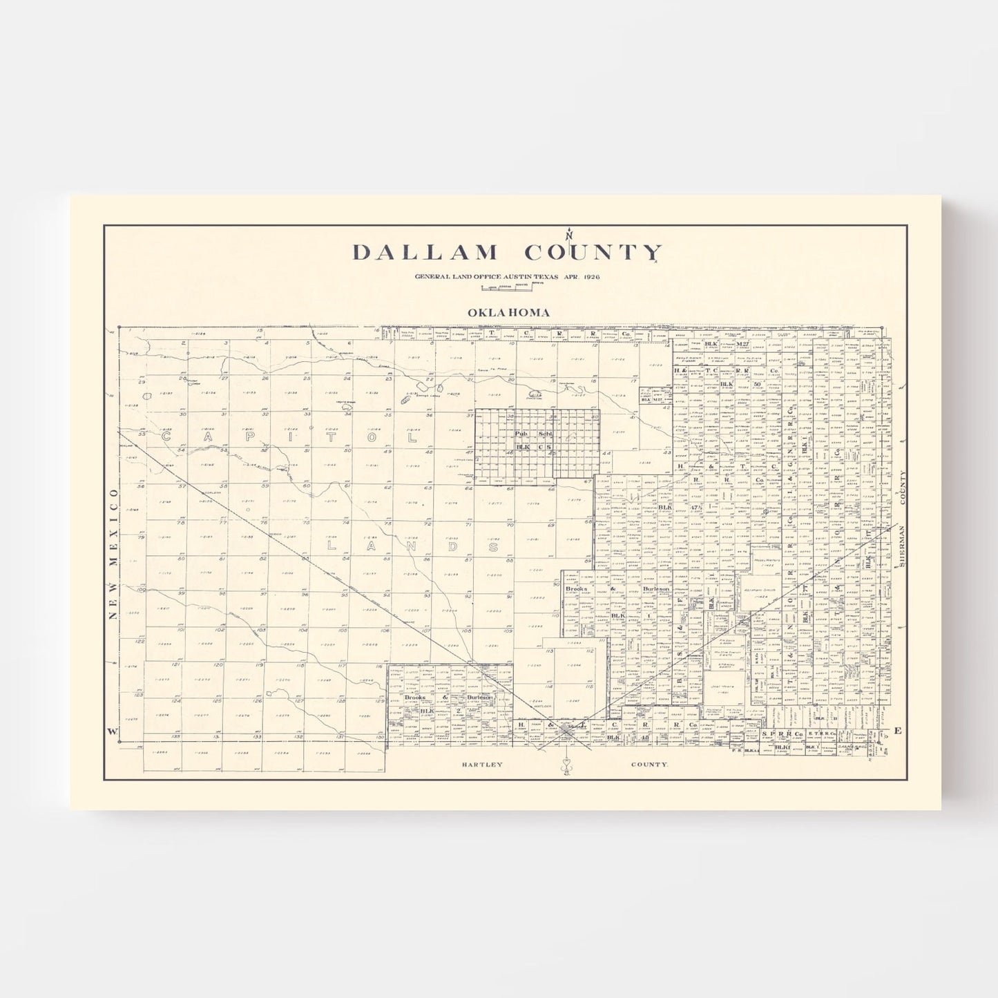 Vintage Map of Dallam County, Texas 1926