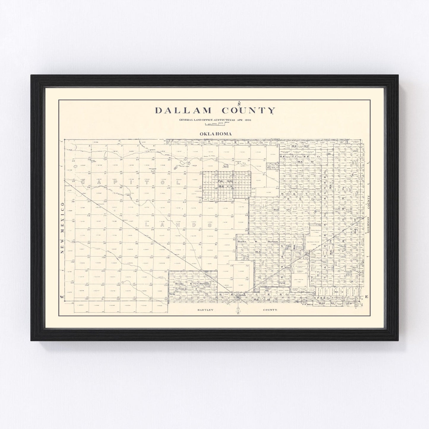 Vintage Map of Dallam County, Texas 1926