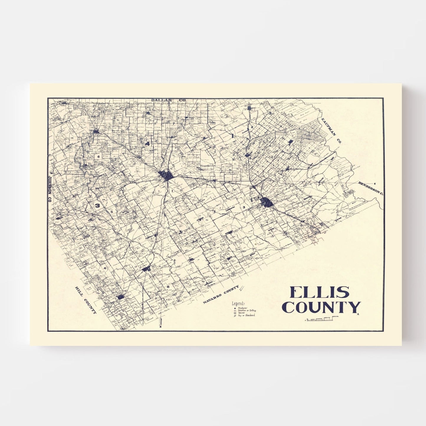 Vintage Map of Ellis County, Texas 1927