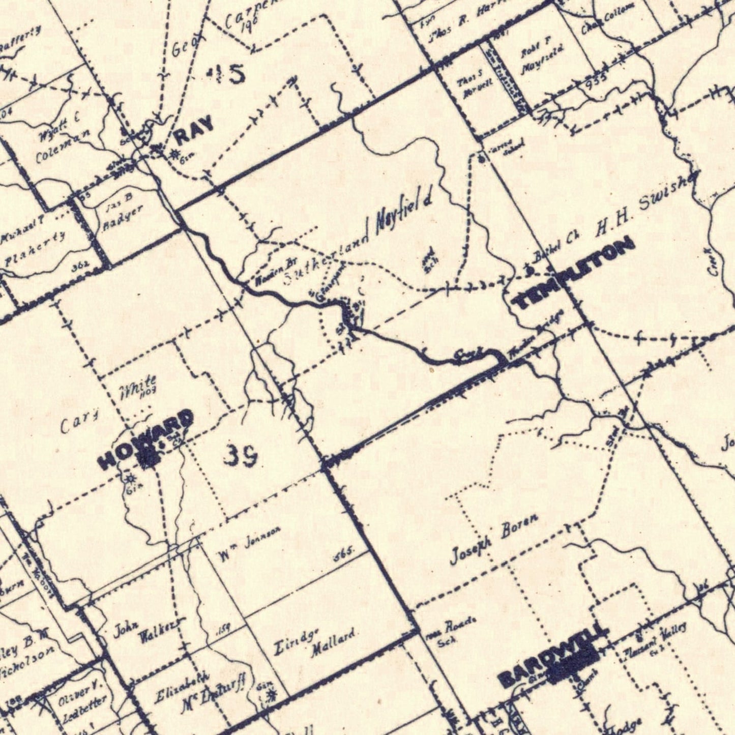 Vintage Map of Ellis County, Texas 1927