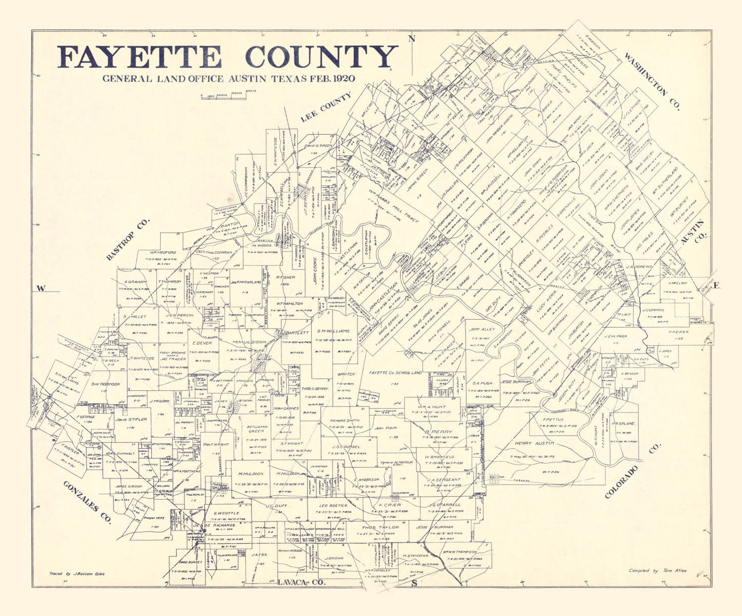 Vintage Map of Fayette County, Texas 1920
