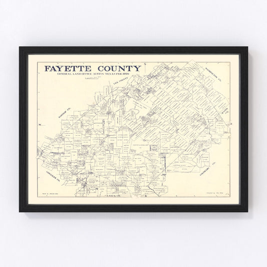 Vintage Map of Fayette County, Texas 1920