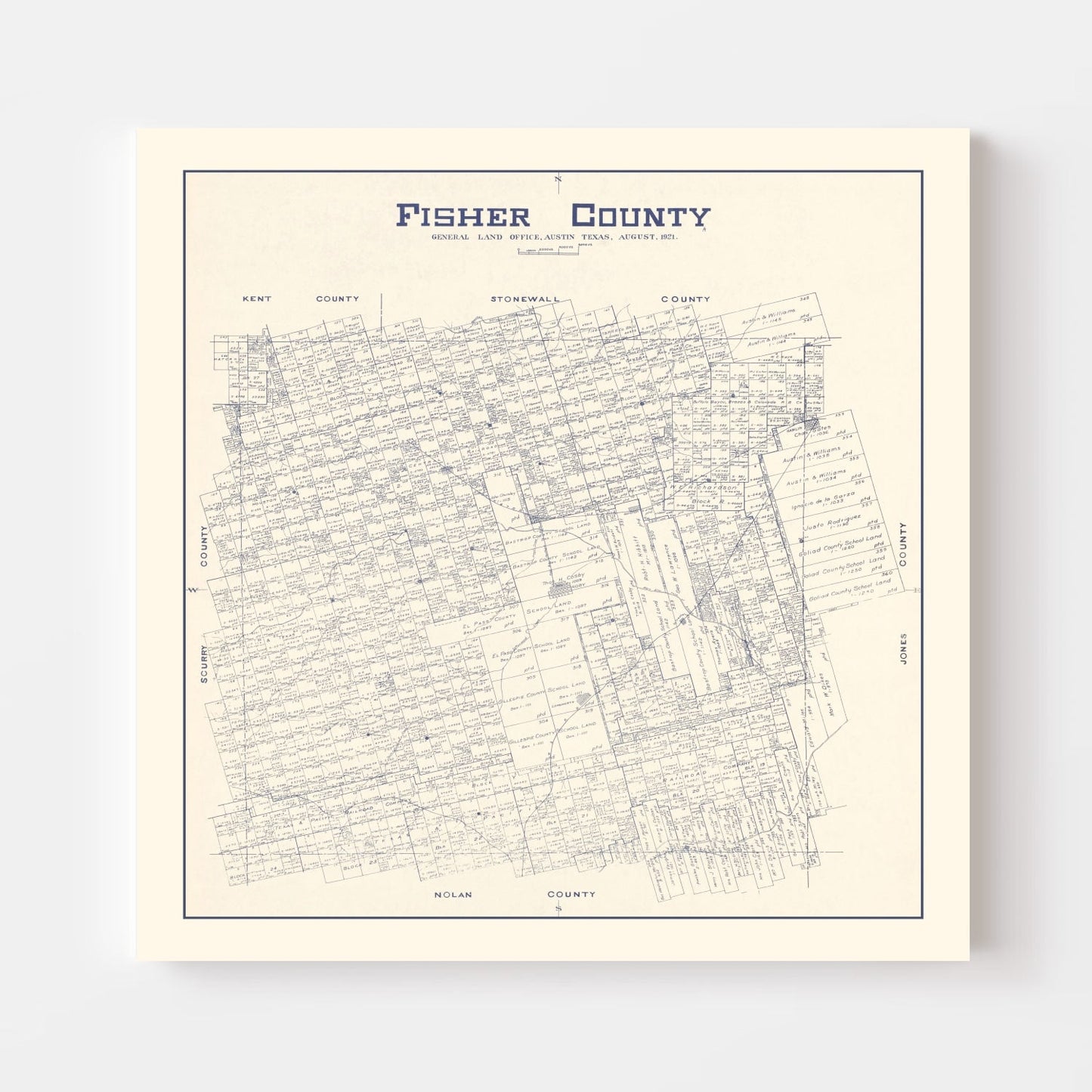 Vintage Map of Fisher County, Texas 1921