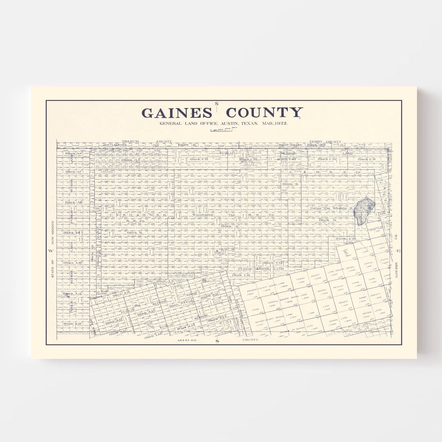 Vintage Map of Gaines County, Texas 1922