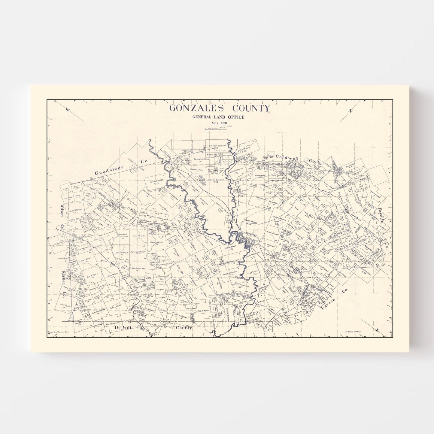 Vintage Map of Gonzales County, Texas 1920