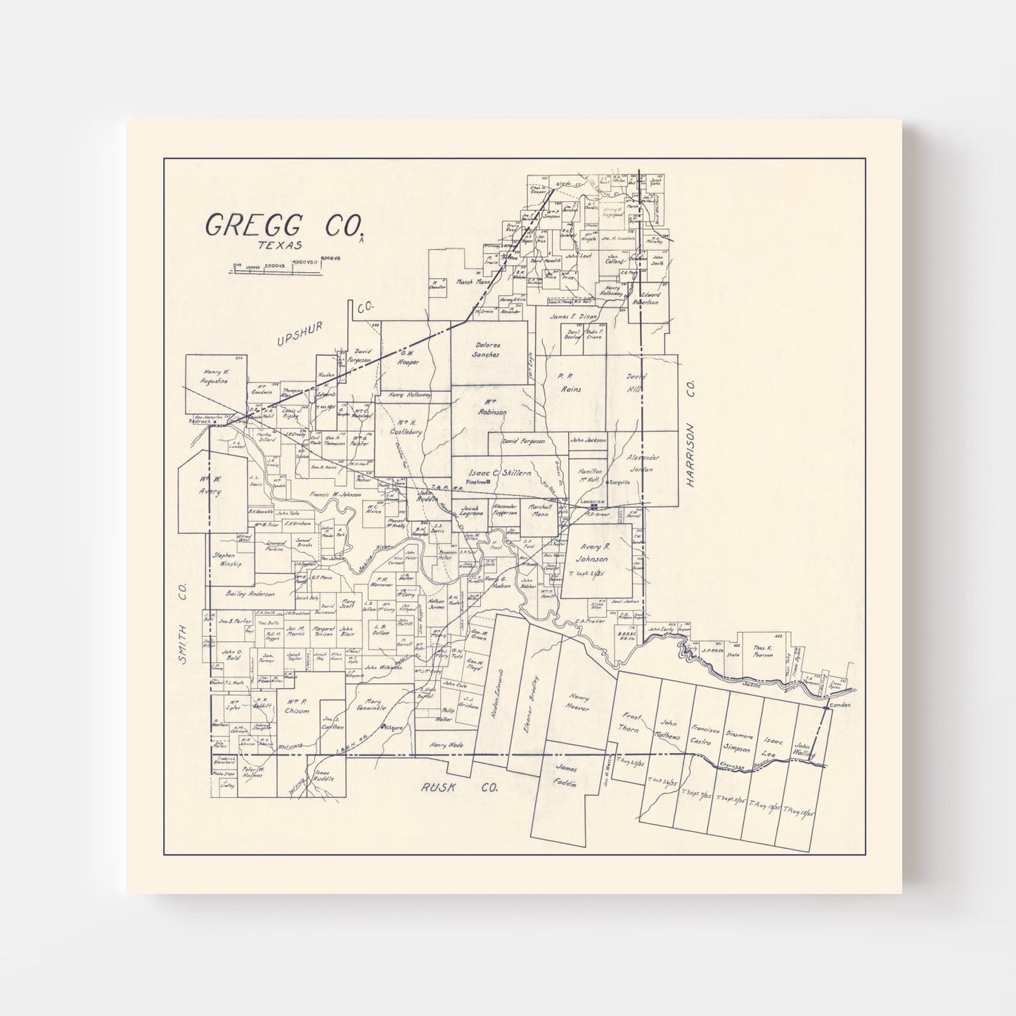 Vintage Map of Gregg County, Texas 1927