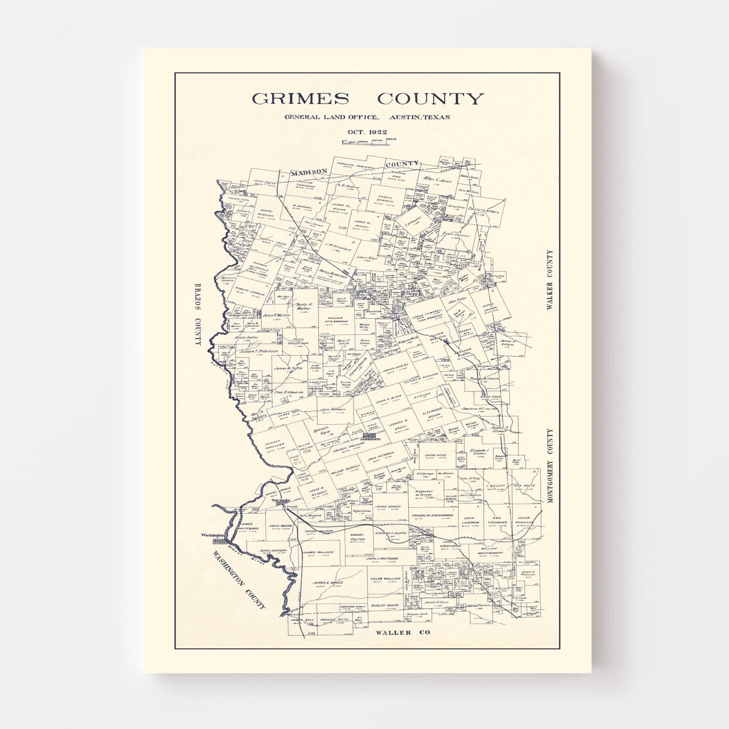 Vintage Map of Grimes County, Texas 1922