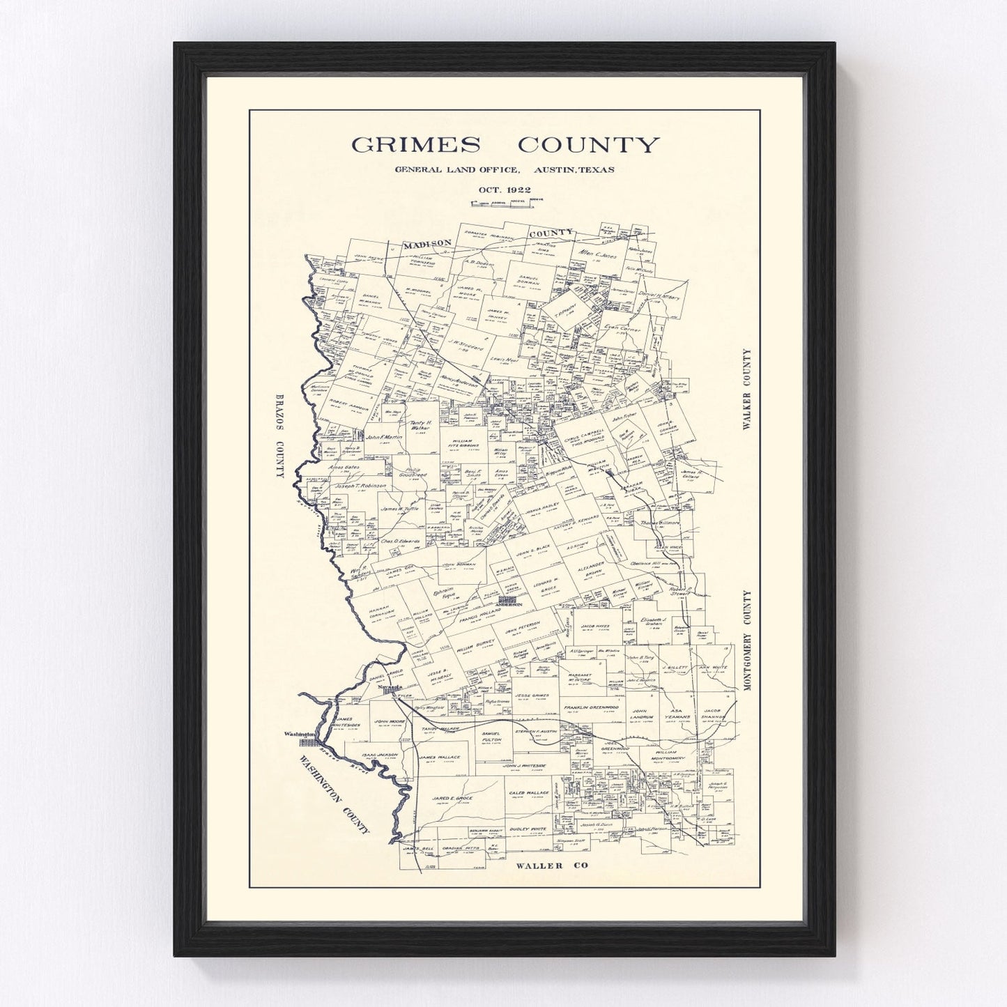 Vintage Map of Grimes County, Texas 1922