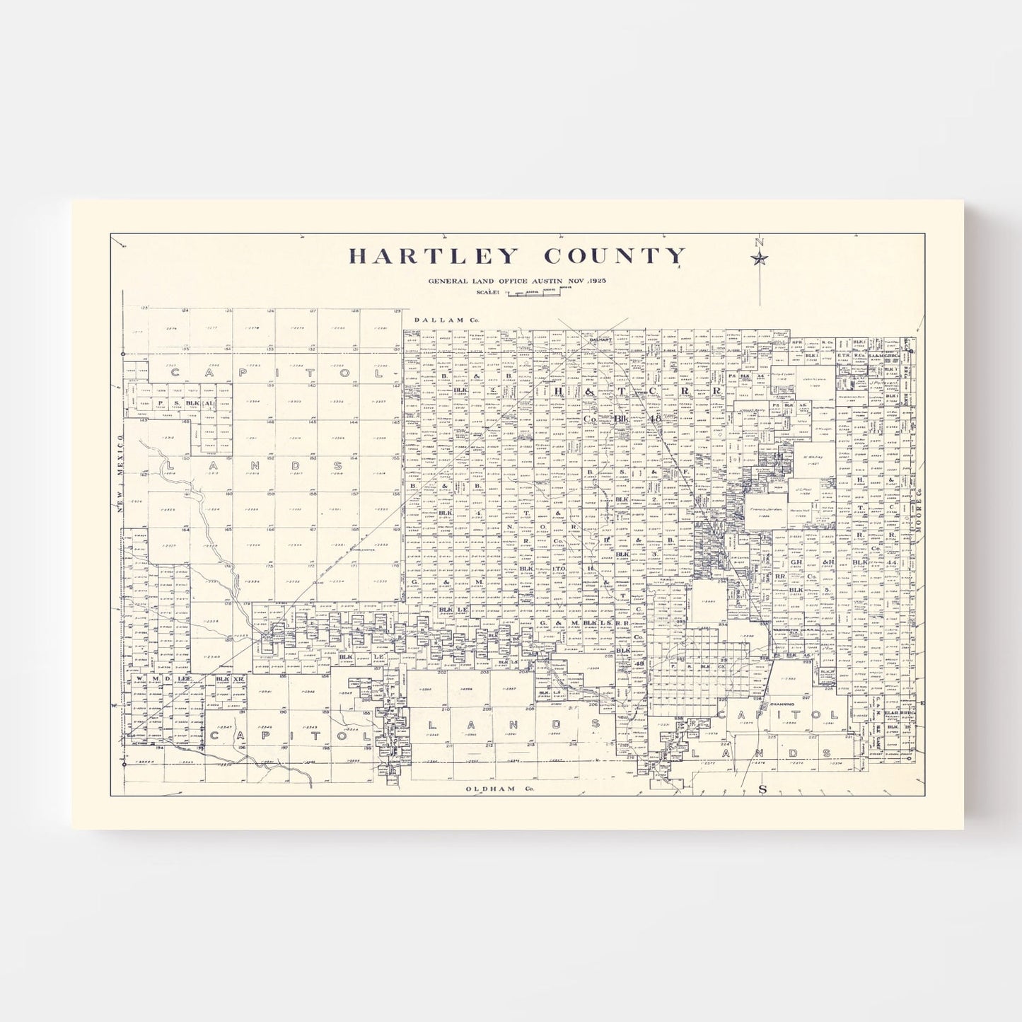 Vintage Map of Hartley County, Texas 1925