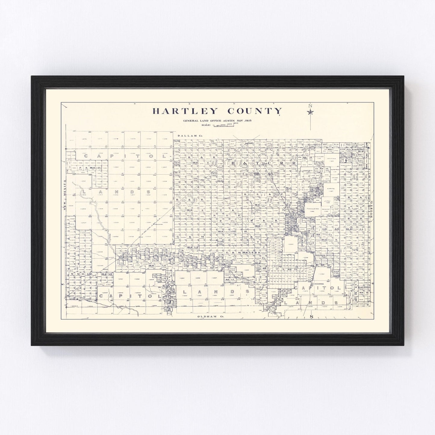 Vintage Map of Hartley County, Texas 1925