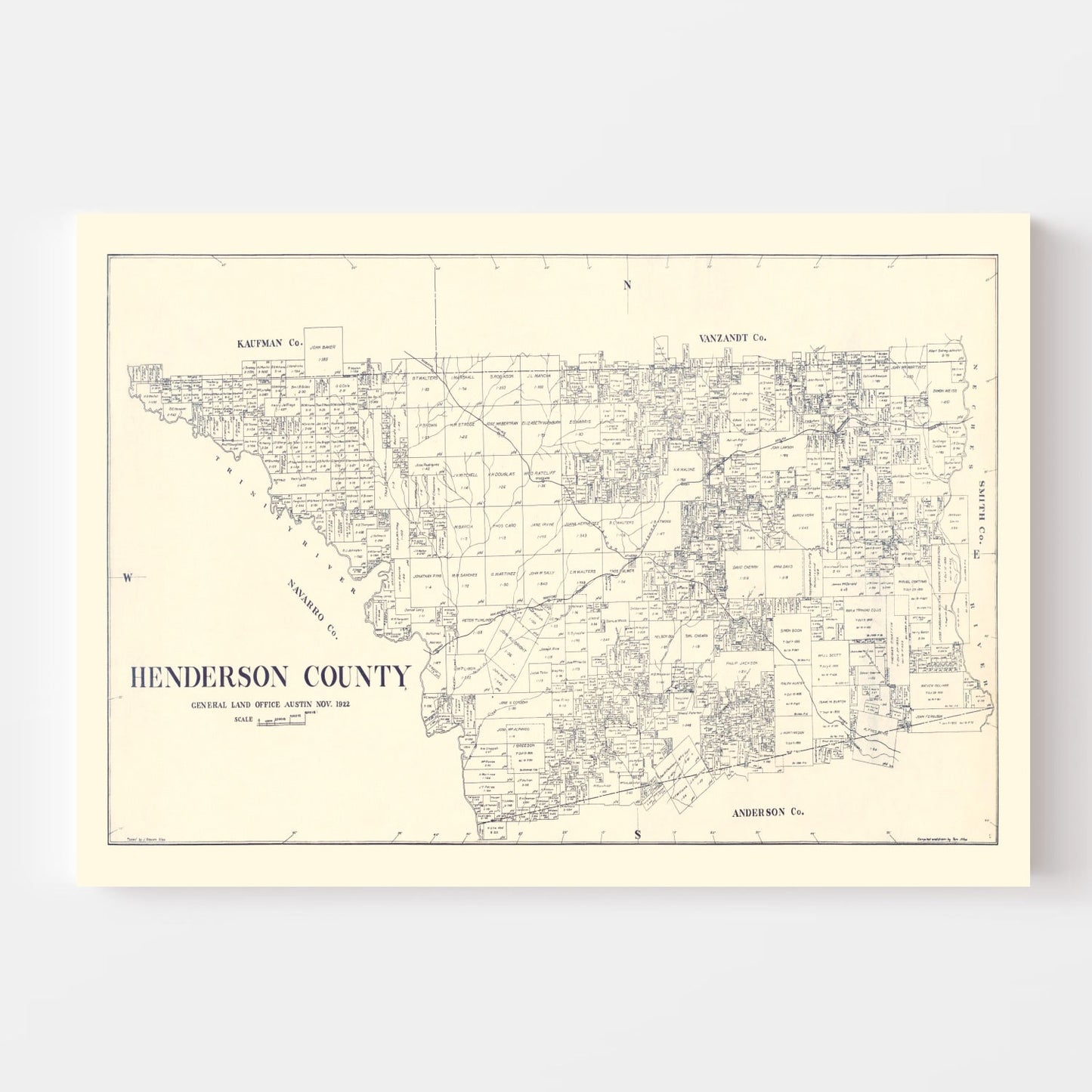 Vintage Map of Henderson County, Texas 1922
