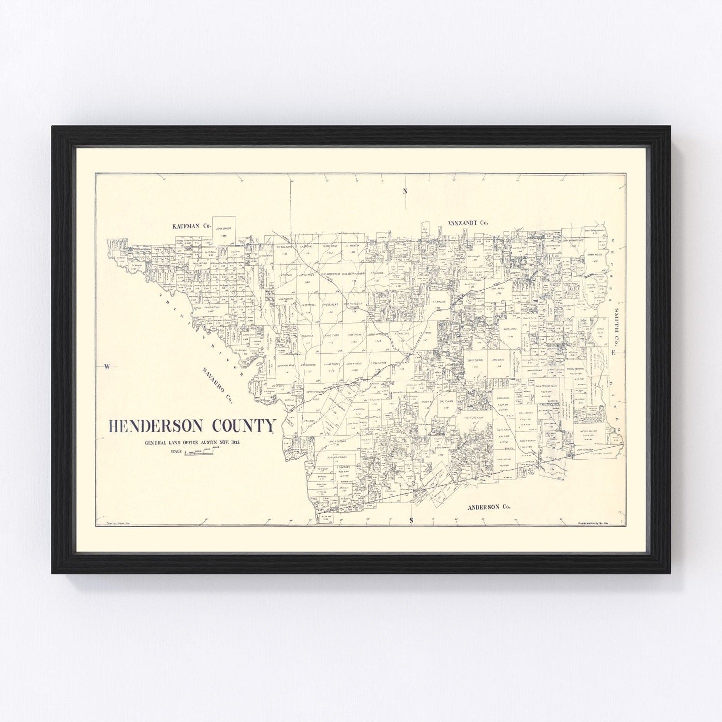 Vintage Map of Henderson County, Texas 1922
