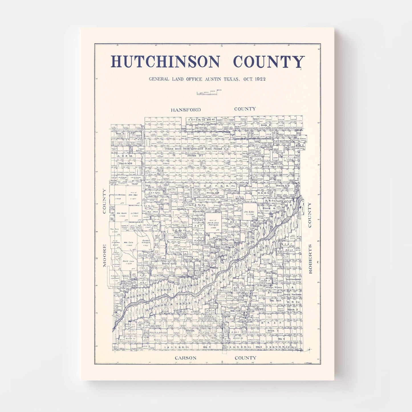 Vintage Map of Hutchinson County, Texas 1922