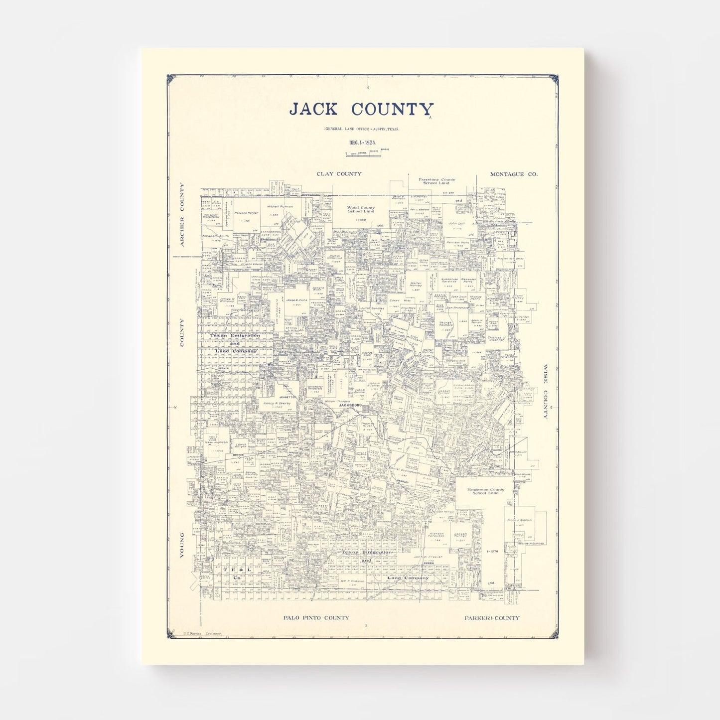 Vintage Map of Jack County, Texas 1925