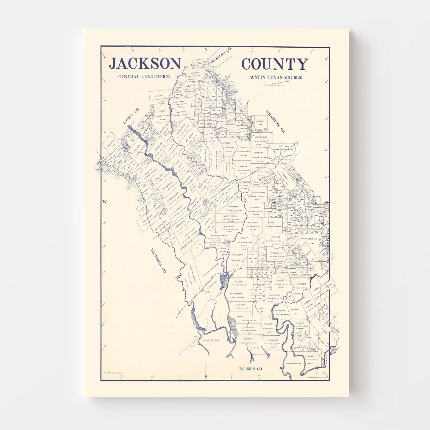 Vintage Map of Jackson County, Texas 1920