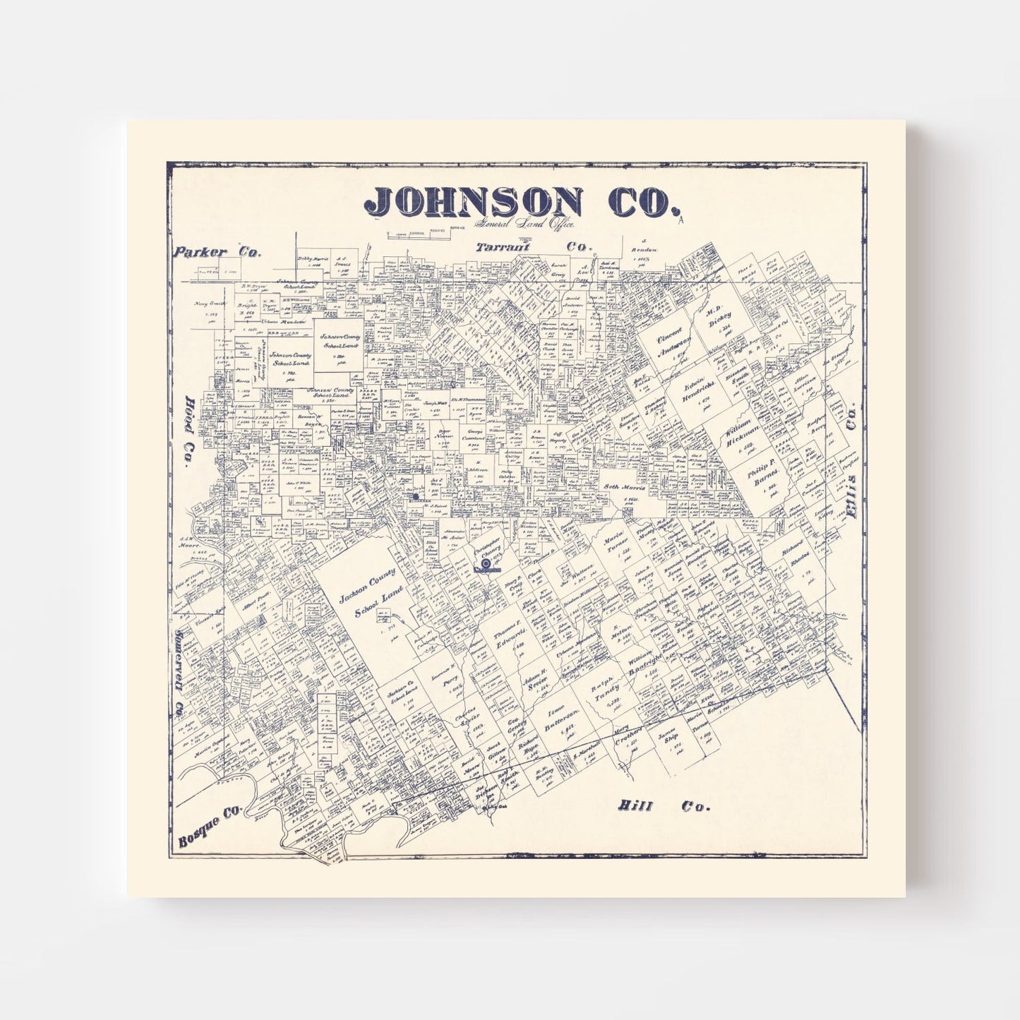 Vintage Map of Johnson County, Texas 1927