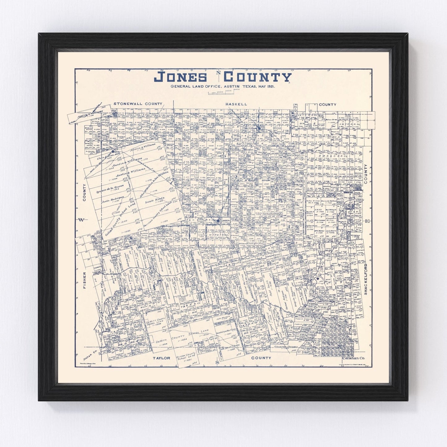Vintage Map of Jones County, Texas 1921