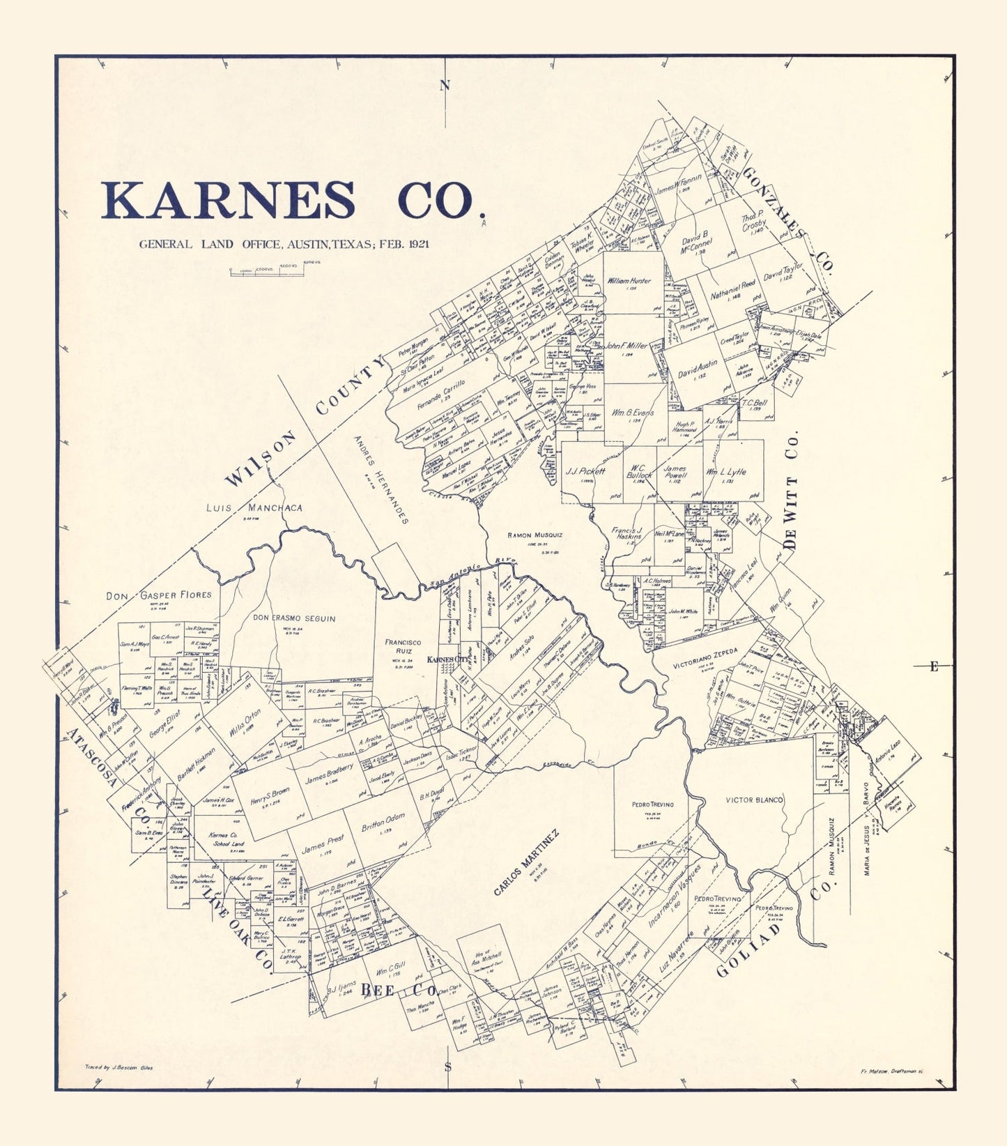 Vintage Map of Karnes County, Texas 1921