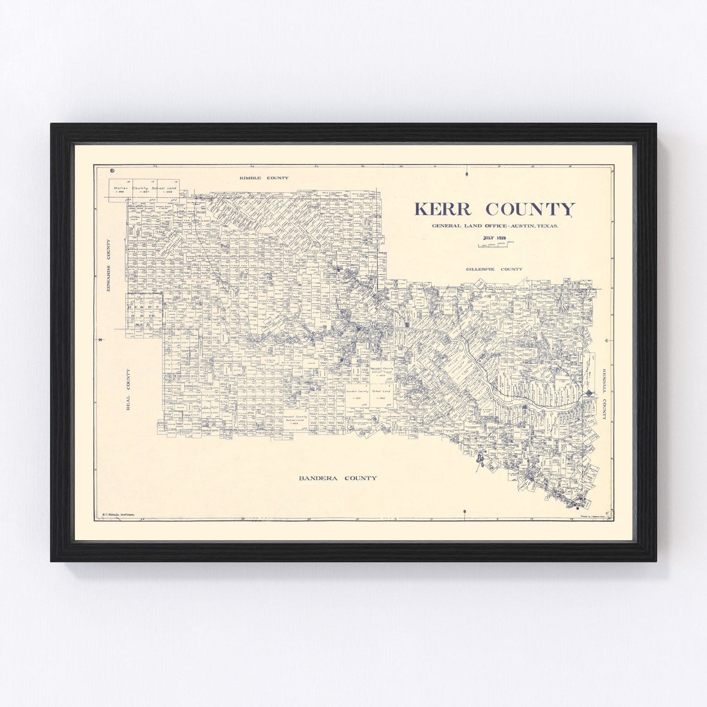 Vintage Map of Kerr County, Texas 1923