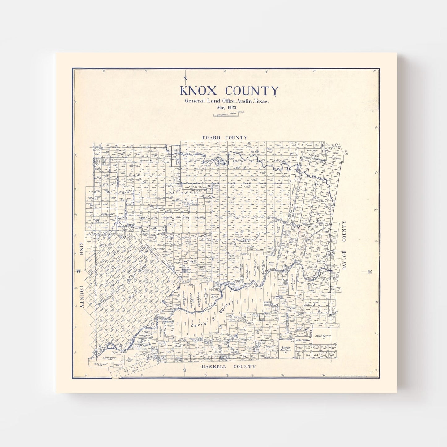 Vintage Map of Knox County, Texas 1923