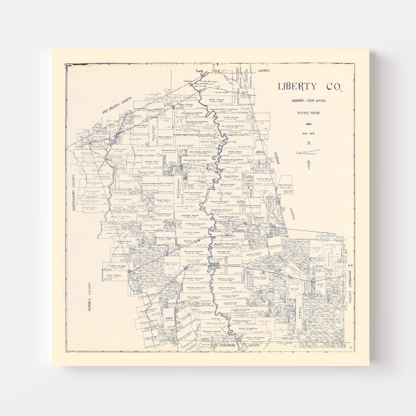 Vintage Map of Liberty County, Texas 1926