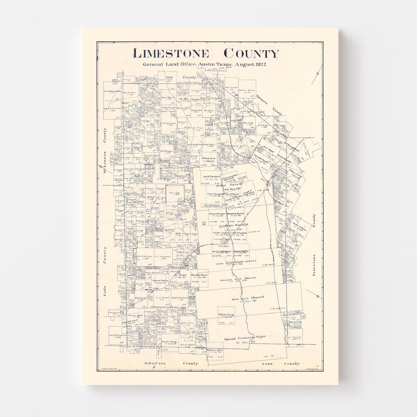Vintage Map of Limestone County, Texas 1922