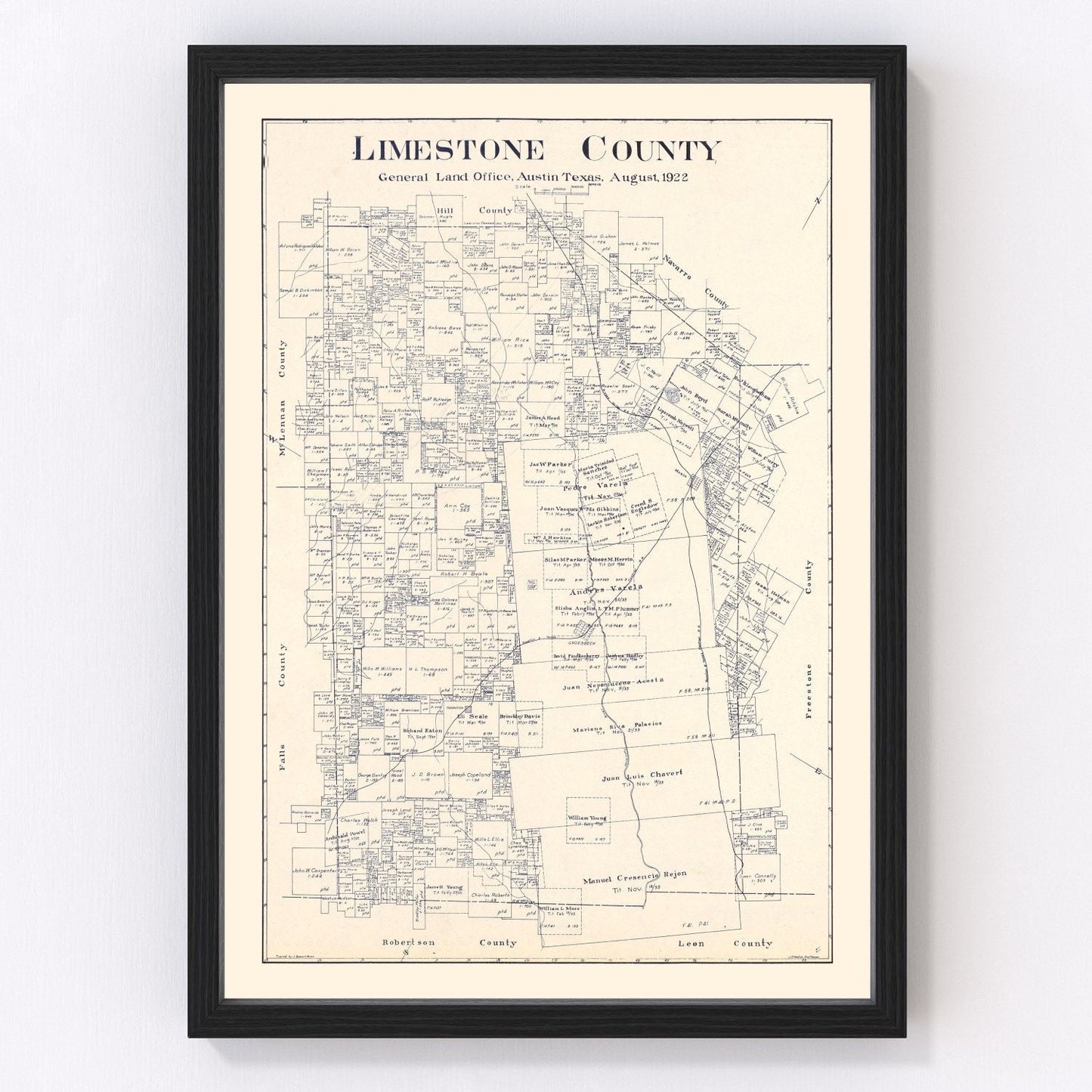 Vintage Map of Limestone County, Texas 1922