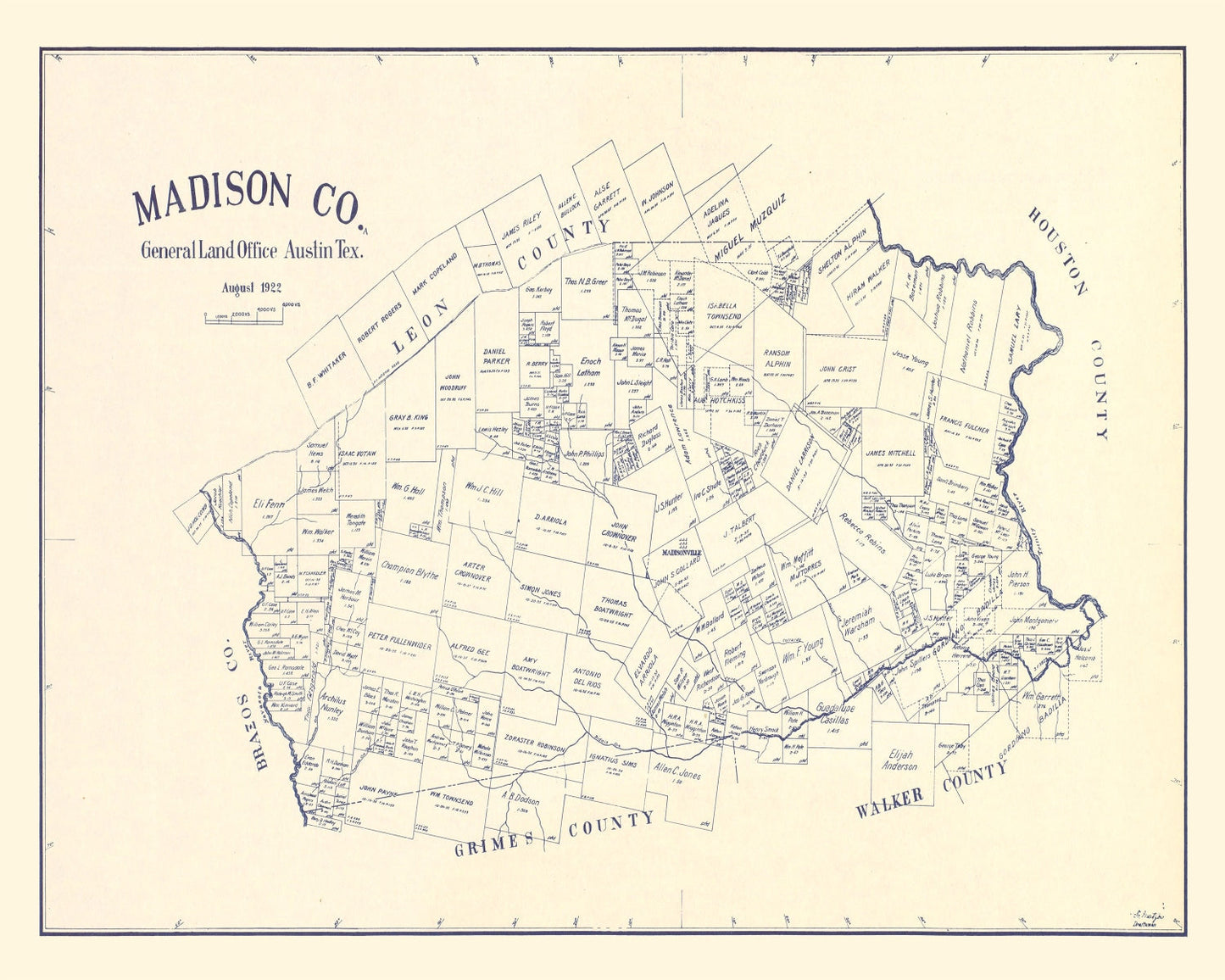 Vintage Map of Madison County, Texas 1922