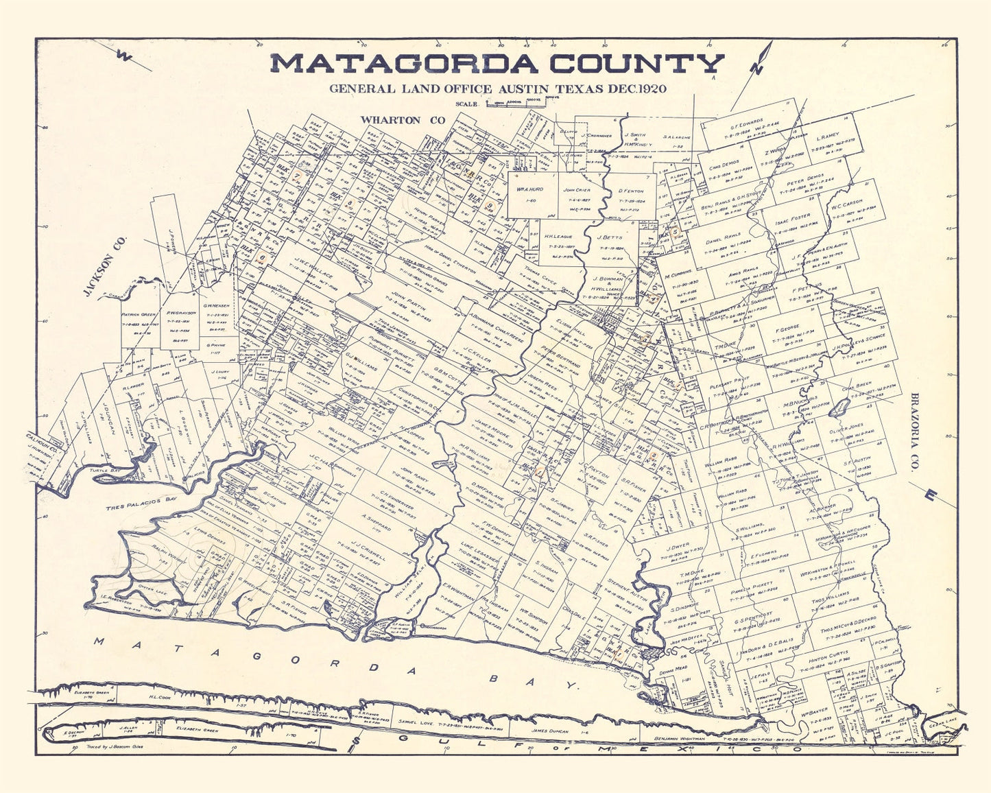 Vintage Map of Matagorda County, Texas 1920