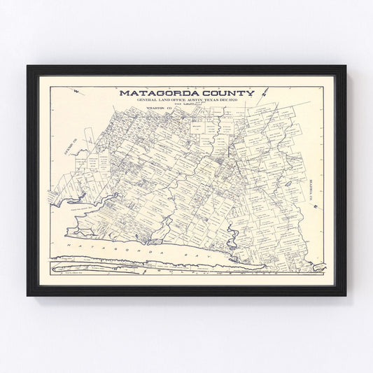Vintage Map of Matagorda County, Texas 1920