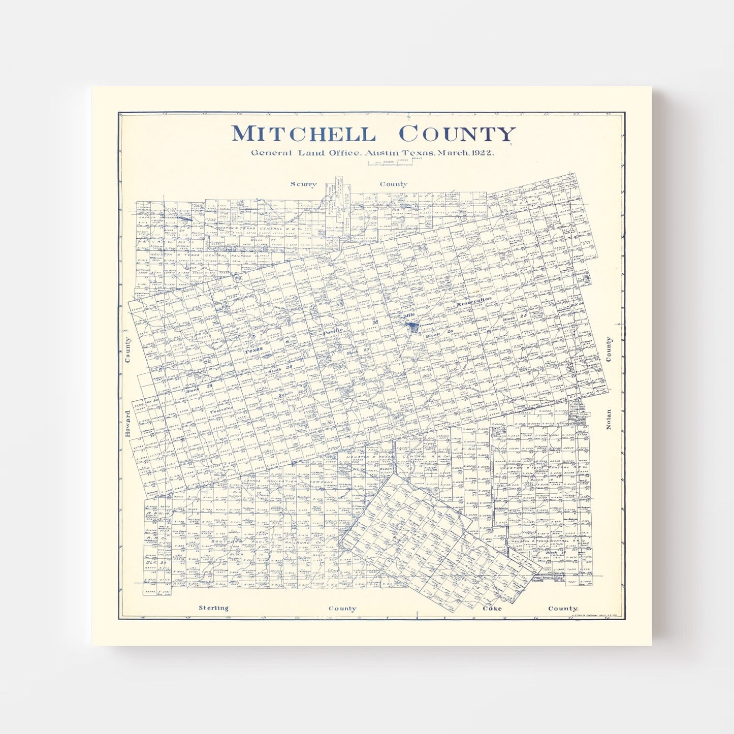 Vintage Map of Mitchell County, Texas 1922