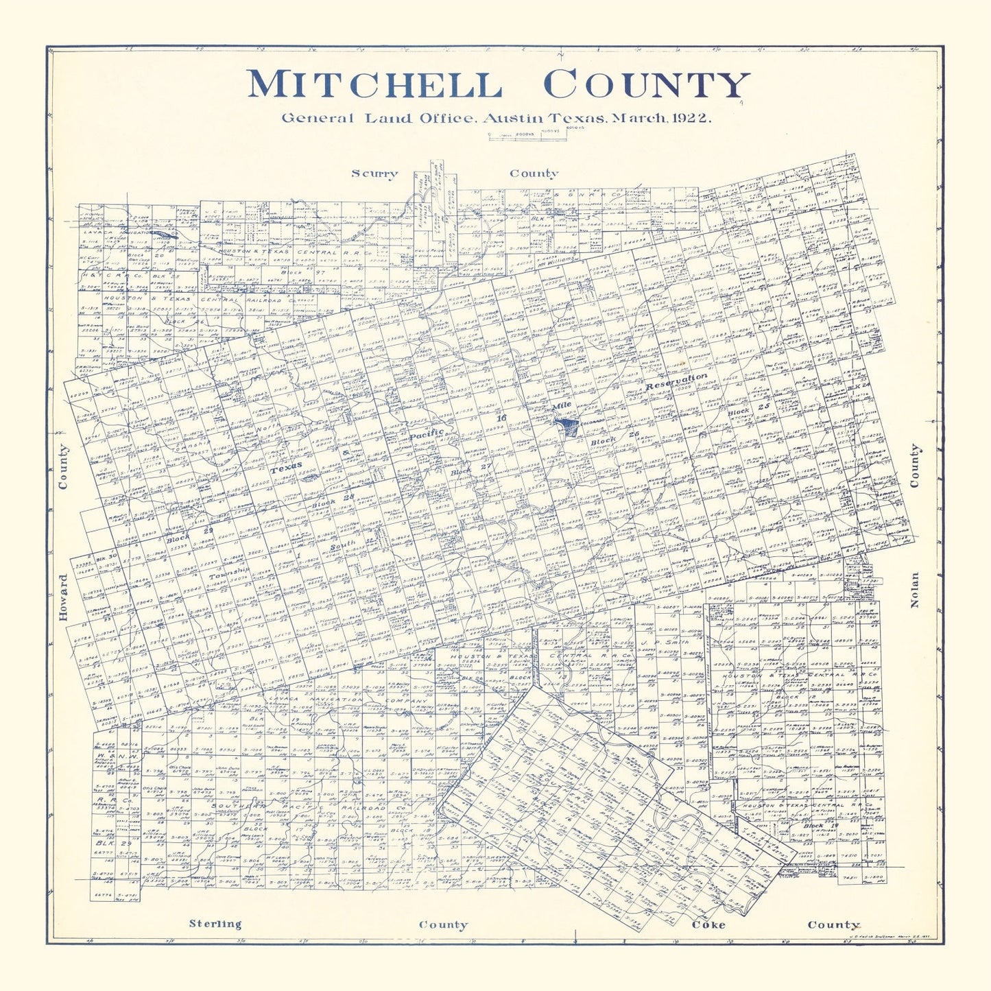 Vintage Map of Mitchell County, Texas 1922
