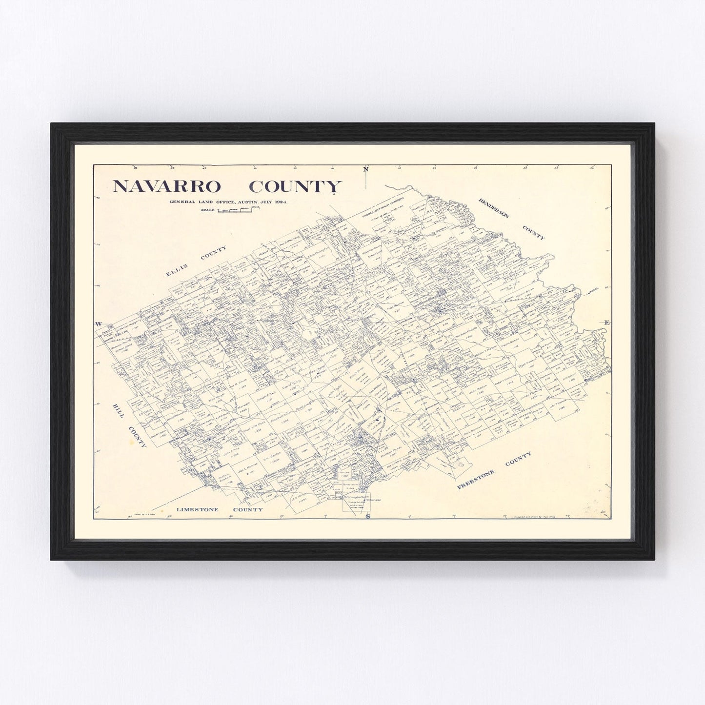 Vintage Map of Navarro County, Texas 1924