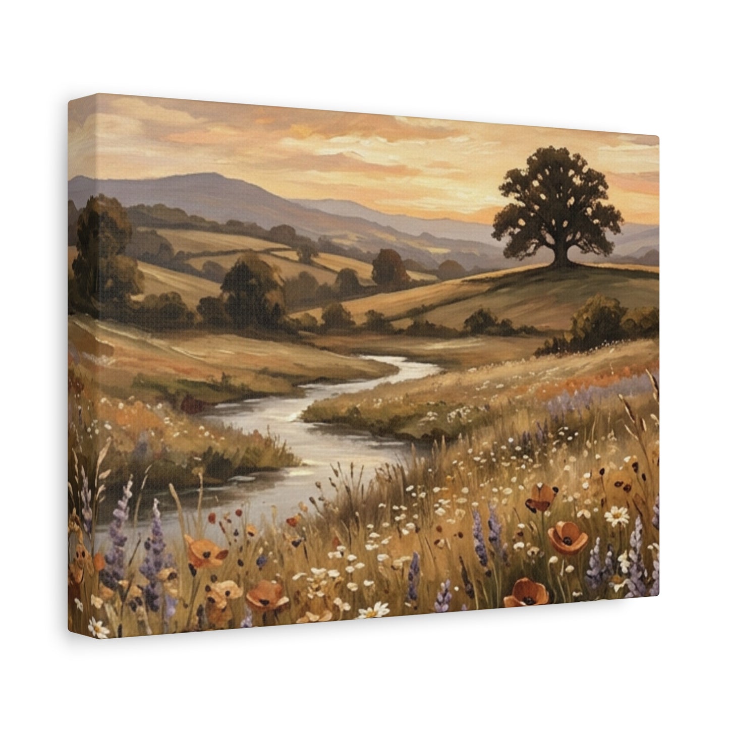 Golden Meadow River Canvas Wall Art — Stretched Matte Print