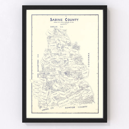 Vintage Map of Sabine County, Texas 1920
