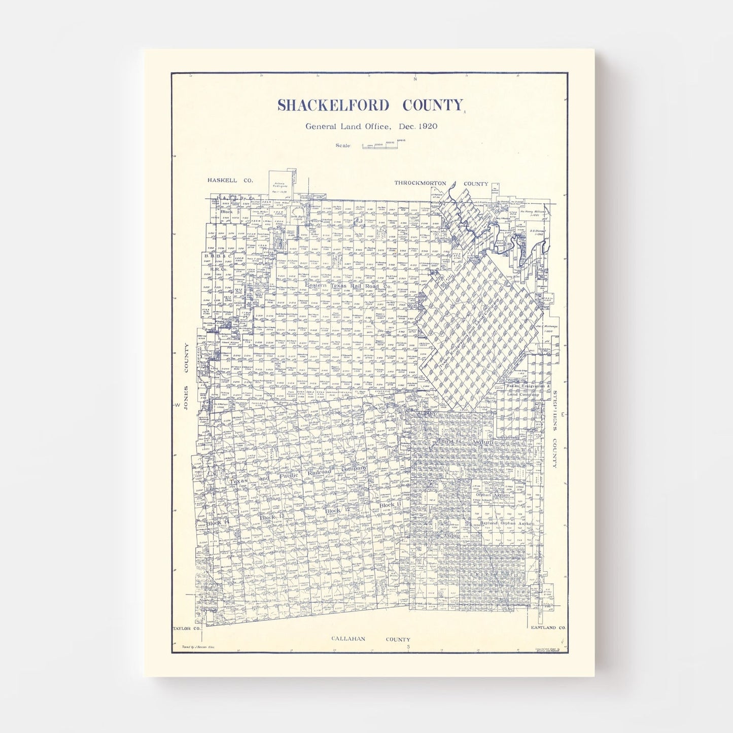 Vintage Map of Shackelford County, Texas 1920