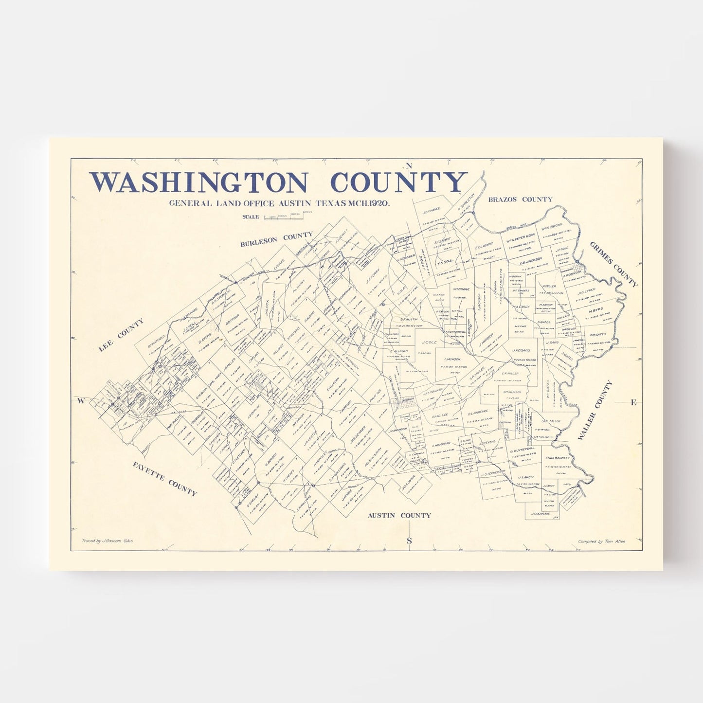 Vintage Map of Washington County, Texas 1920